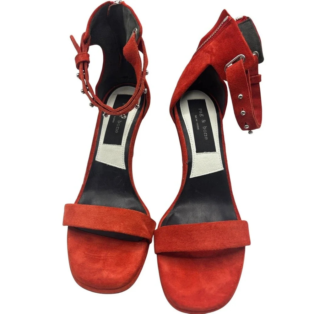 Rag and Bone Tamira Studded Ankle Suede Burnt Red Heels Size 38